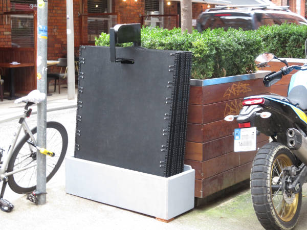 Photo of BagBins locked in a moveable plinth.